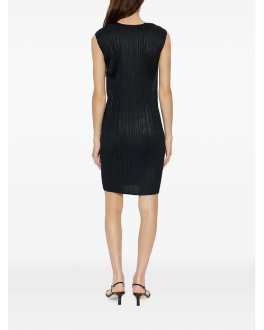 Pleats Please Issey Miyake Black Pleated Sleeveless Mini Dress
