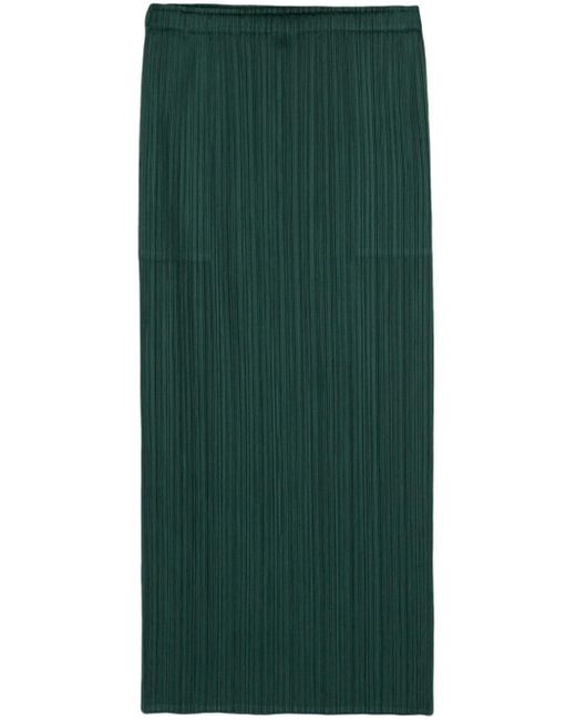 Pleats Please Issey Miyake Green Pleated Satined Pencil Midi Skirt