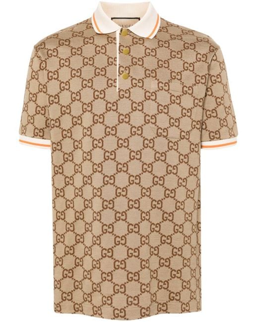 Gucci Piquè Poloshirt Met GG-jacquard in het Brown voor heren