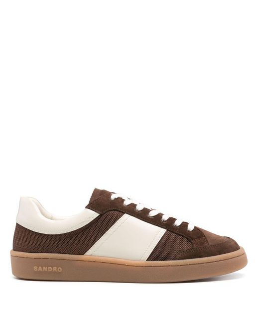 Sandro Brown Mesh-detailed Leather Sneakers for men