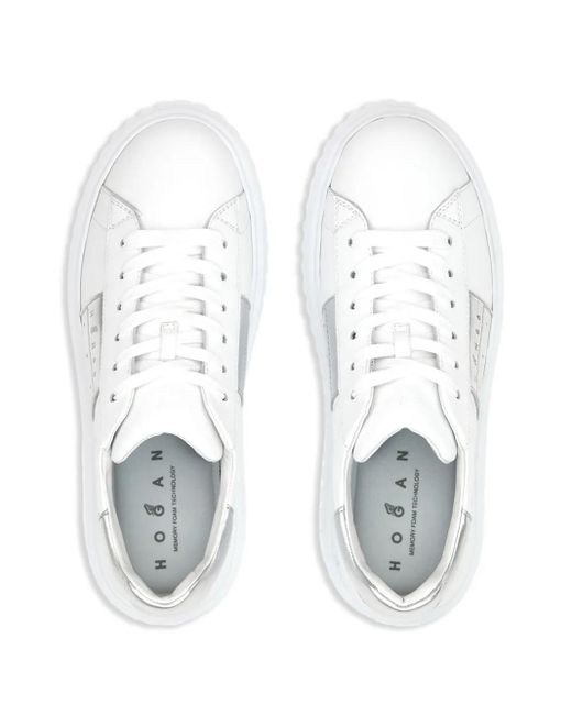 Hogan White Lace-Up Leather Sneakers For