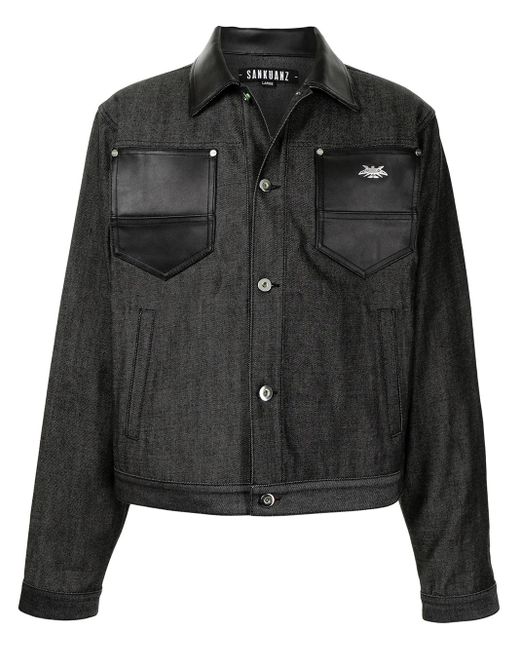 Sankuanz Jeansjacke Mit Lederborten in Black für Herren