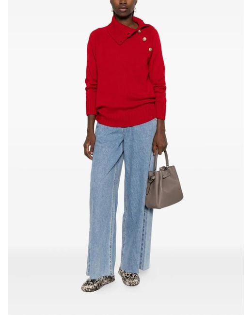 Zadig & Voltaire Red High-Neck Button-Detail Sweater