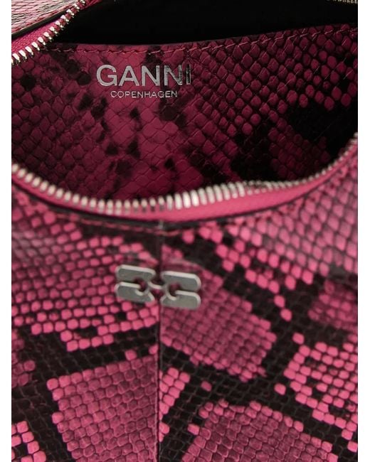 Ganni Pink Snake-Print Mini Bag