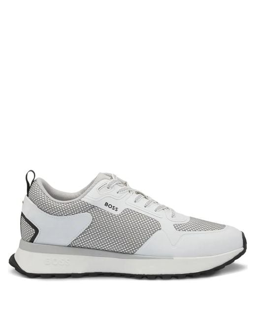 HUGO White Mesh-Panelled Sneakers for men