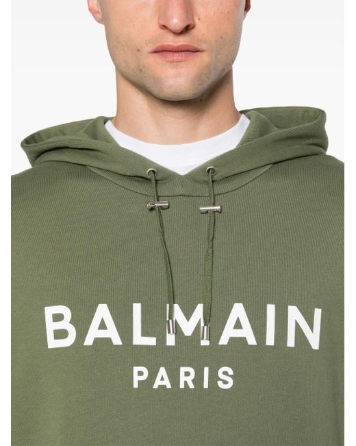 メンズ Balmain カーキ Paris プリント フーディ Green