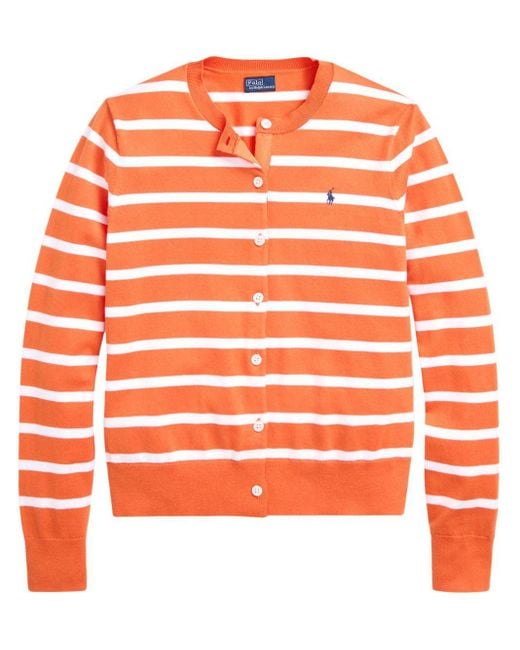 Polo Ralph Lauren Orange Striped Cotton-blend Cardigan