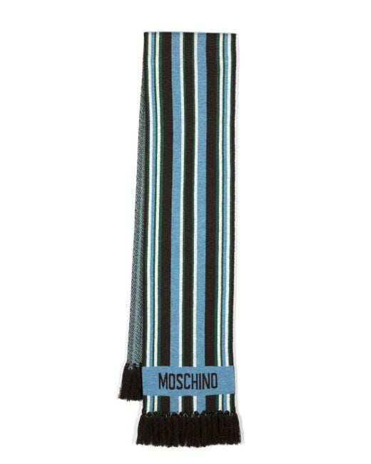 Moschino Blue Logo-Intarsia Striped Scarf