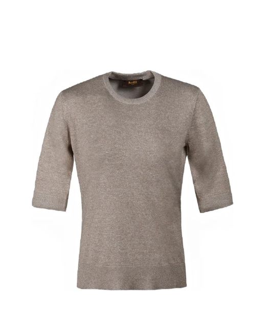Moorer Gray Arlette Metallic-Effect Crew-Neck Top