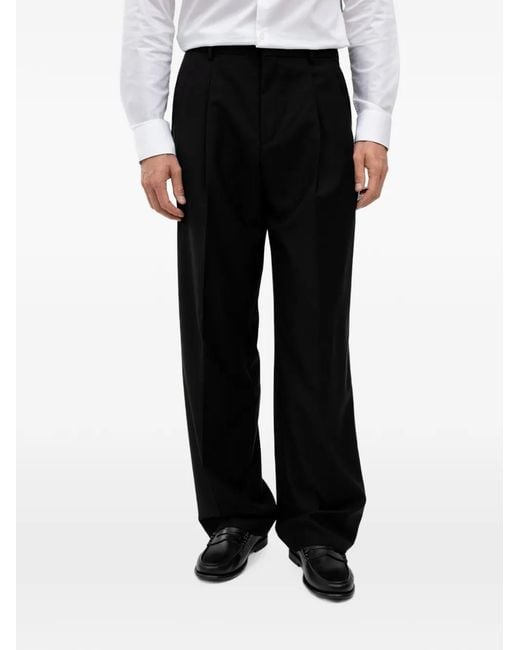 HUGO Black Pleated Straight-Leg Trousers for men