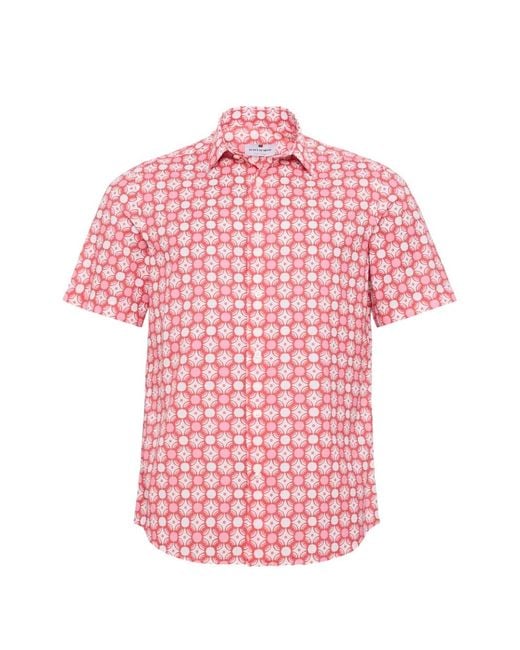 LOJA DAS MEIAS Pink Geometric-Print Short-Sleeve Polo Shirt for men