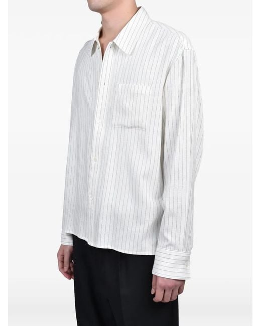 CEDARWOOD White Stripe-Print Chest-Pocket Shirt for men