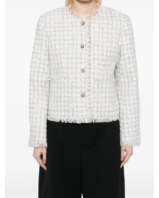 B+ AB White Raw-Finish Tweed Jacket