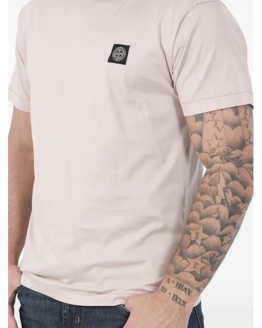 Stone Island Pink Logo-patch Crew-neck T-shirt for men