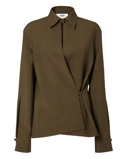 Fendi Green Long Sleeved Crossover Silhouette Shirt