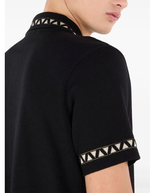 Roberto Cavalli Black Jacquard-Motif Polo Shirt for men