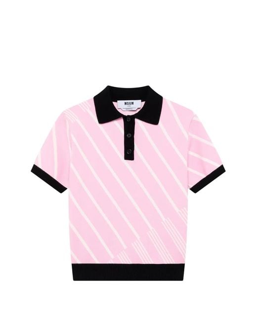 MSGM Pink Diagonal-Stripe Polo Shirt