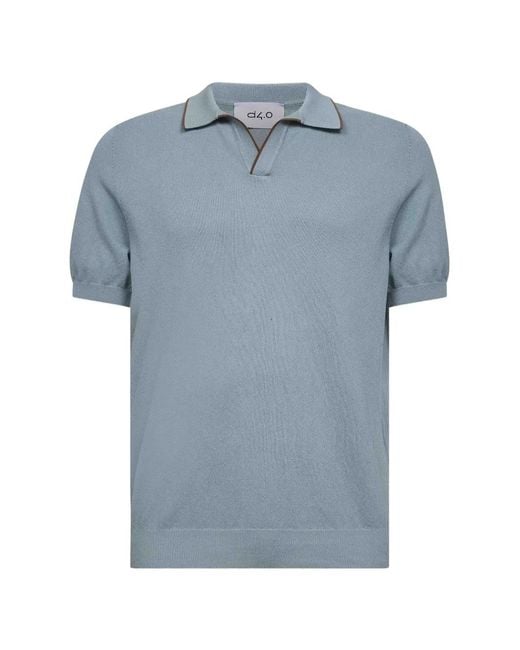 D4.0 Blue Ribbed Trim Polo Shirt for men
