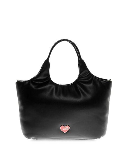 Moschino Black Padded Heart-Plaque Shoulder Bag