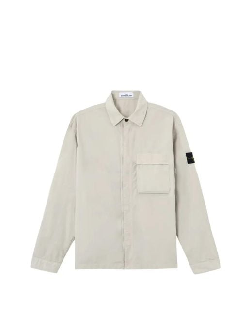 Stone Island White Garment-Dyed Flap-Pocket Shirt for men