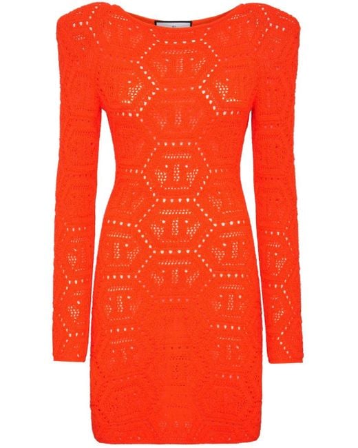 Philipp Plein Red Robe Courte À Intarsia Monogrammé