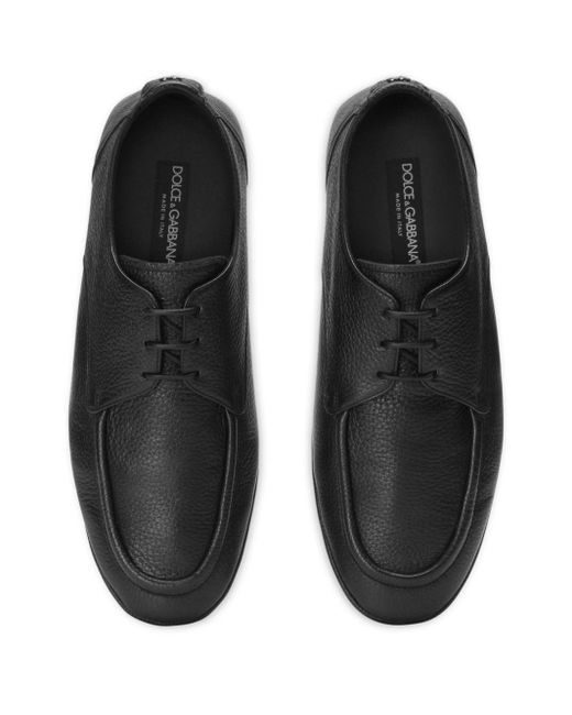 Dolce & Gabbana Black Logo-plaque Leather Derby Shoes for men