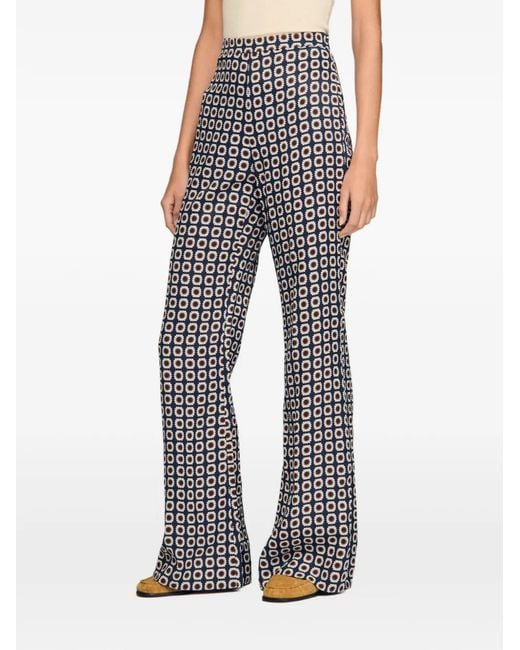 Sandro White Floral-Print Flowy Trousers
