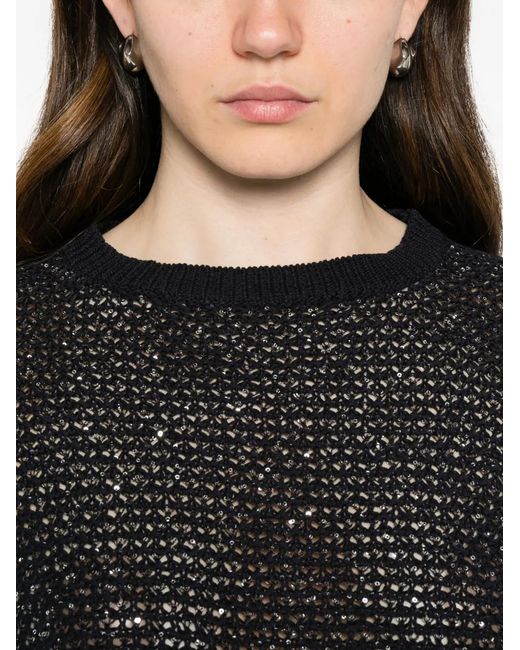 Fabiana Filippi Black Pull En Maille Ajourée À Sequins