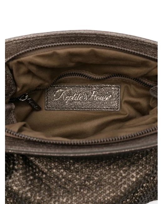 Reptile's House Brown Perforierte Umhängetasche aus Lammleder