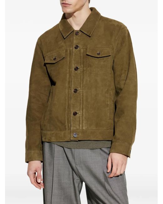 Officine Generale Green Button-Fastening Suede Jacket for men