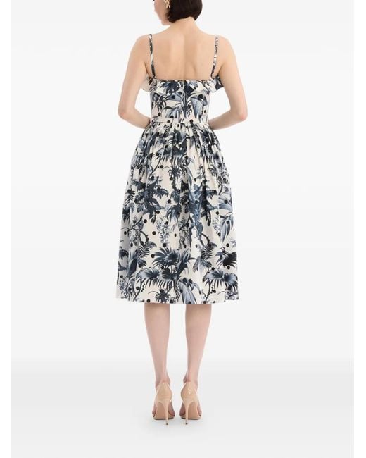 Oscar de la Renta White Robe Sans Manches En Popeline De Coton À Feuilles De Palmier