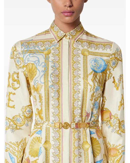 Versace Underwater Barocco Zijden Midi-Blousejurk in het Metallic