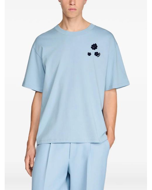 Sandro Blue Floral-Print T-Shirt for men