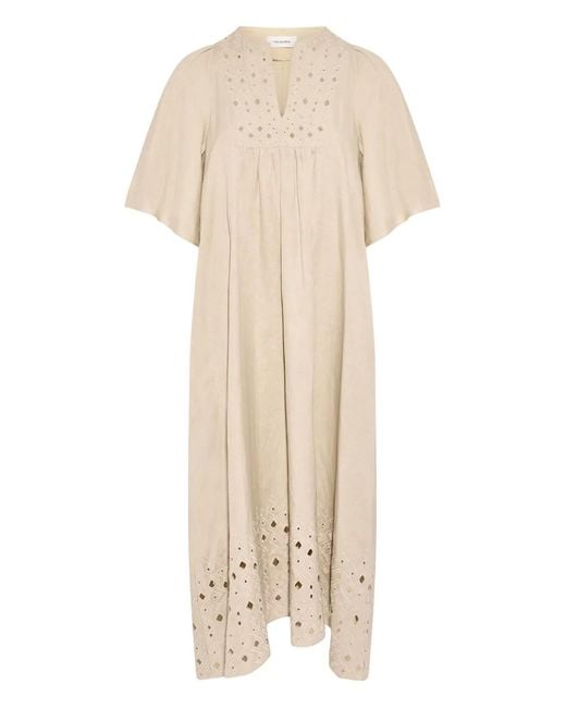 Yves Salomon Natural Embroidered-Detail Midi Dress