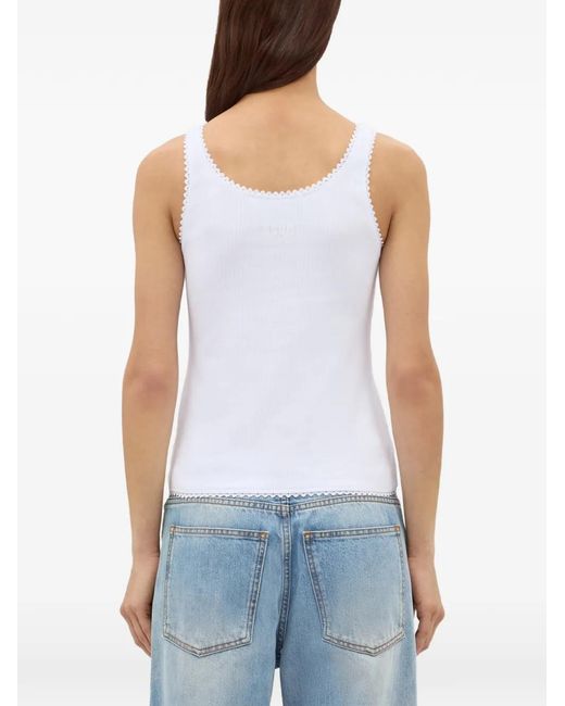 MSGM White Lace-Trim Bow Top