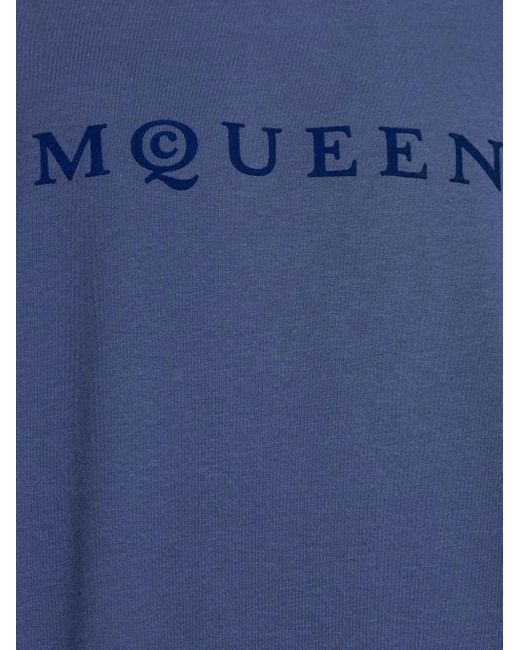 McQueen Blue Logo-Detailed Cotton T-Shirt for men