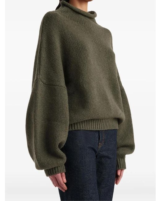 Khaite Green Juniper Funnel-Neck Balloon-Sleeve Knitwear