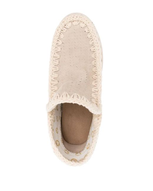 Mou Natural Crochet-Trim Suede Sneakers