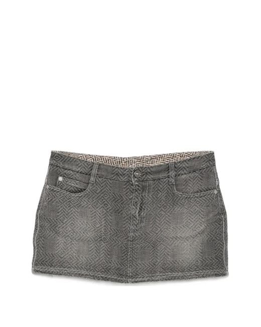 Ermanno Scervino Gray Herringbone-Pattern Mini Denim Skirt