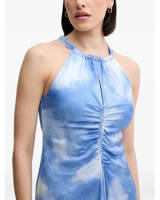 Sisley Blue Halter-Neck Gathered Midi Dress