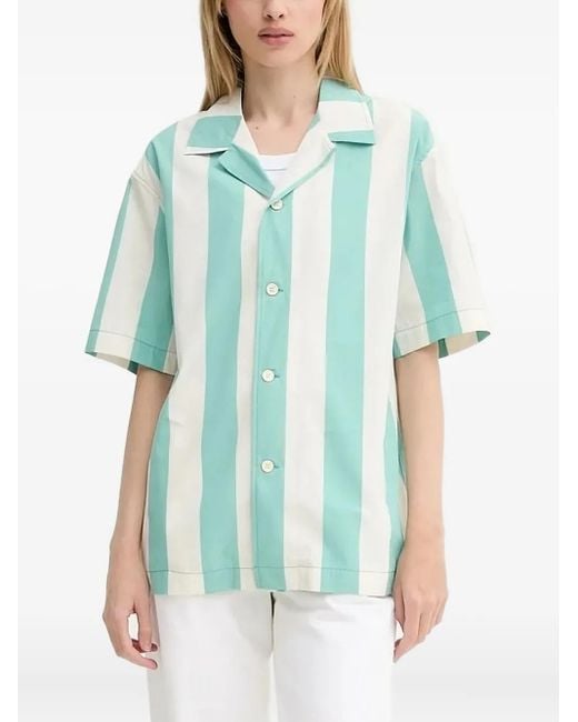 Sunnei Green Striped-Pattern Short-Sleeve Shirt