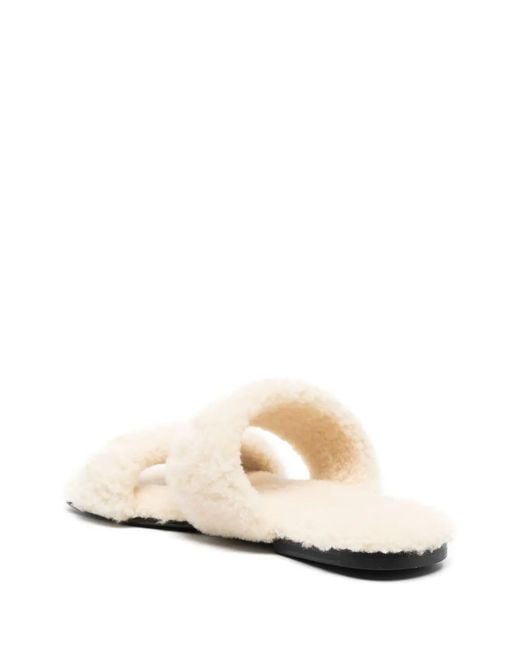 Saint Laurent White Shearling Flat Slides for men
