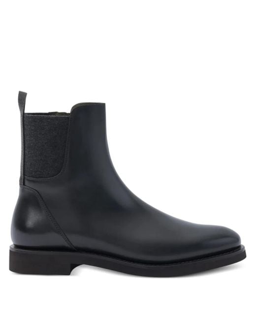 Brunello Cucinelli Black Leather Chelsea Boots