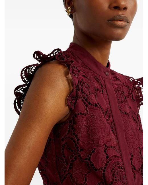 Erdem Purple Gerüschtes Midikleid Aus Spitze