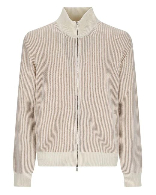 Lardini Natural Striped Zip-Up Cardigan for men