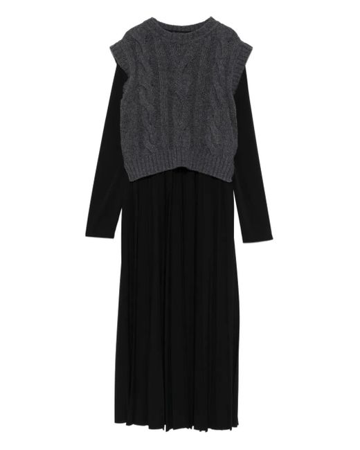 Weekend by Maxmara Kabelgebreide Geplooide Midi-Jurk in het Black