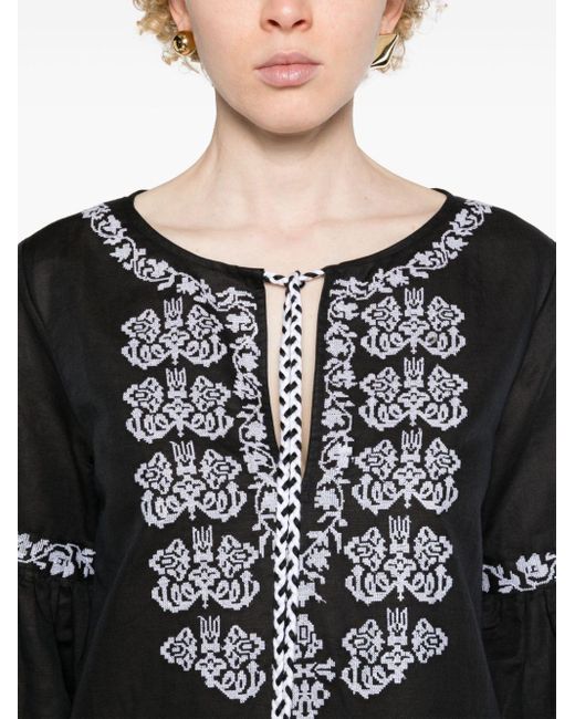 P.A.R.O.S.H. Black Ciclone Floral-embroidered Minidress