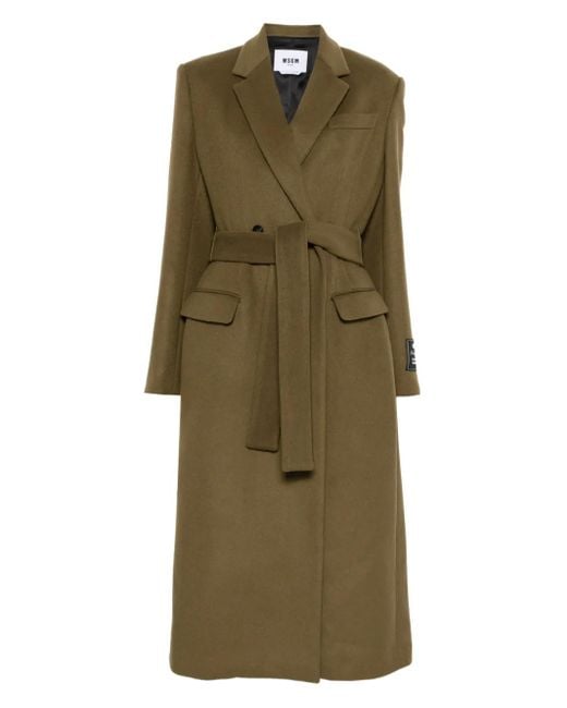 MSGM Green Belted Double-Breasted Coat
