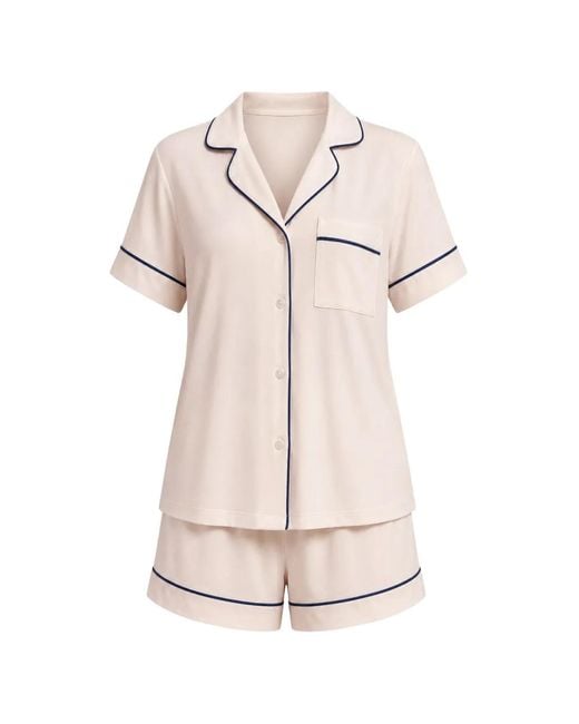 Eberjey Natural Gisele Contrast-Piping Pyjamas Set