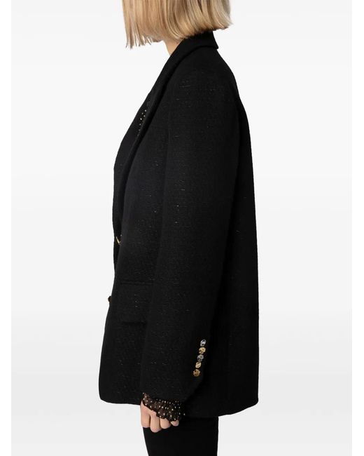 Zadig & Voltaire Black Single-Breasted Tweed Blazer